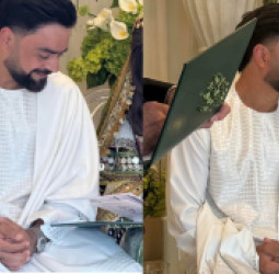 راشد خان پر خپل انسټګرام دغه انځورونه خپاره کړي او منلې یې ده چې د «خان خیره بنسټ» پرانیست‌غونډې مراسمو کې تر څنګ ناسته ښځه یې نکاح شوې مېرمن ده