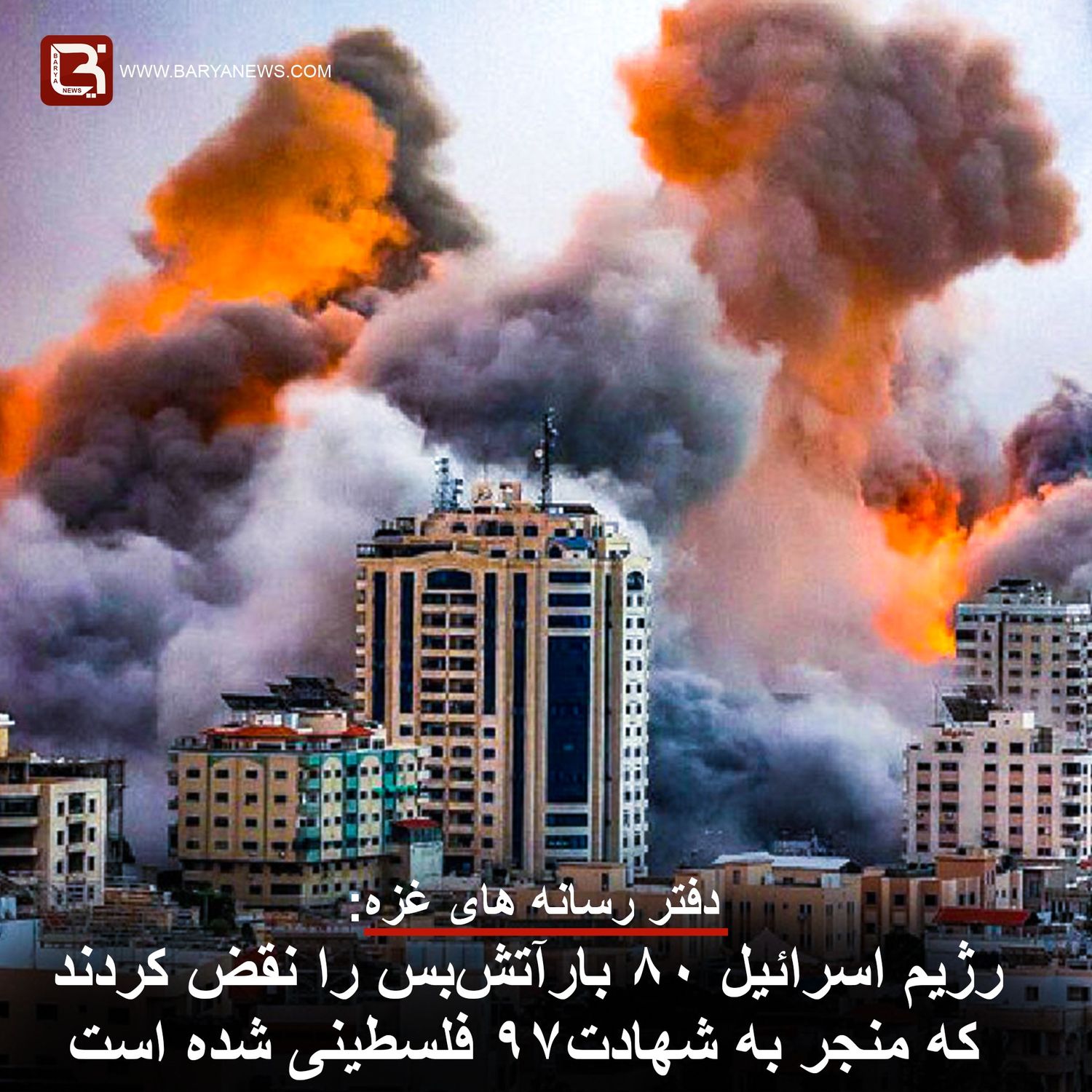 دفتر رسانه های غزه: رژیم اسرائیل ۸۰ بارآتشبس را نقض کردند که منجر به شهادت۹۷ فلسطینی شده است