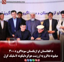 کابل –  د افغانستان او ازبکستان سوداګرو د ۳۰۰ میلیونه ډالرو په ارزښت هوکړه‌لیکونه لاسلیک کړل