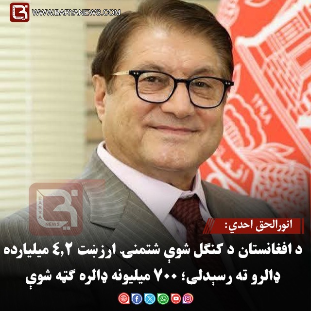 انورالحق احدي: د افغانستان د کنګل شوې شتمنۍ ارزښت ۴.۲ میلیارده ډالرو ته رسېدلی؛ ۷۰۰ میلیونه ډالره ګټه شوې