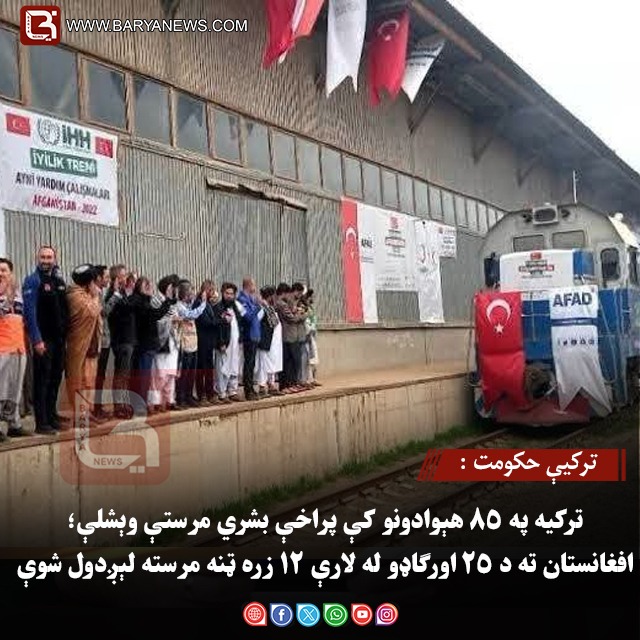 ترکیې حکومت : ترکیه په ۸۵ هېوادونو کې پراخې بشري مرستې وېشلې؛ افغانستان ته د ۲۵ اورګاډو له لارې ۱۲ زره ټنه مرسته لېږدول شوې