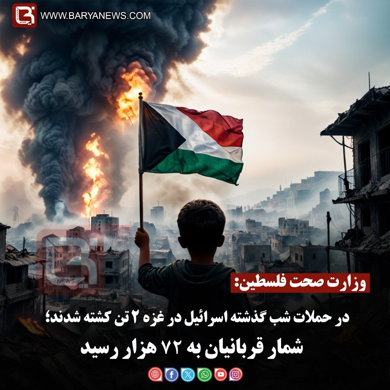 وزارت صحت فلسطین:  در حملات شب گذشته اسرائیل در غزه ۲ تن کشته شدند؛   شمار قربانیان به ۷۲ هزار رسید